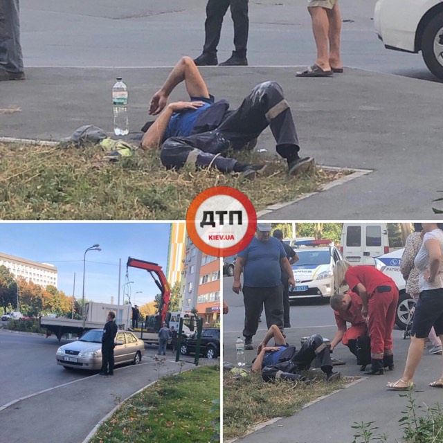 В Киеве на Петра Калнышевского, 6 Возле ЖК «Яскравий» охранная будка при демонтаже упала на человека