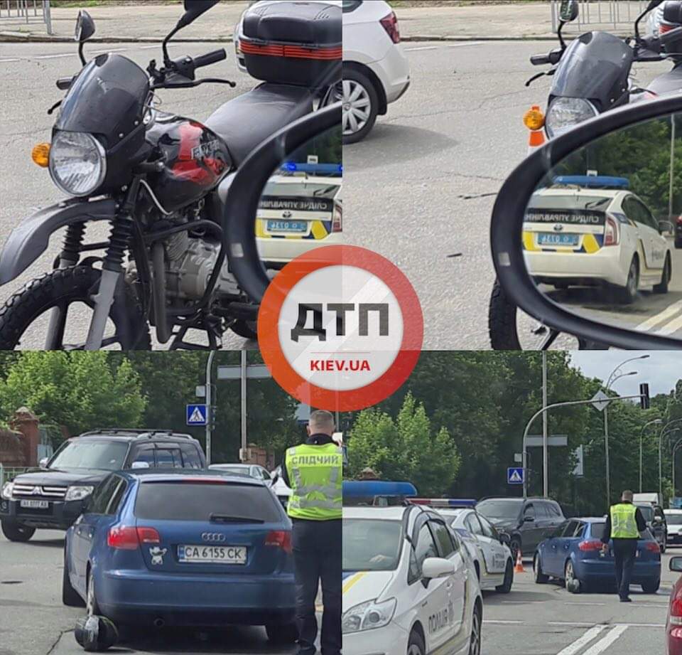 В Киеве возле Байкового кладбища произошло мото ДТП с пострадавшими - мотоцикл врезался в автомобиль, который поворачивал